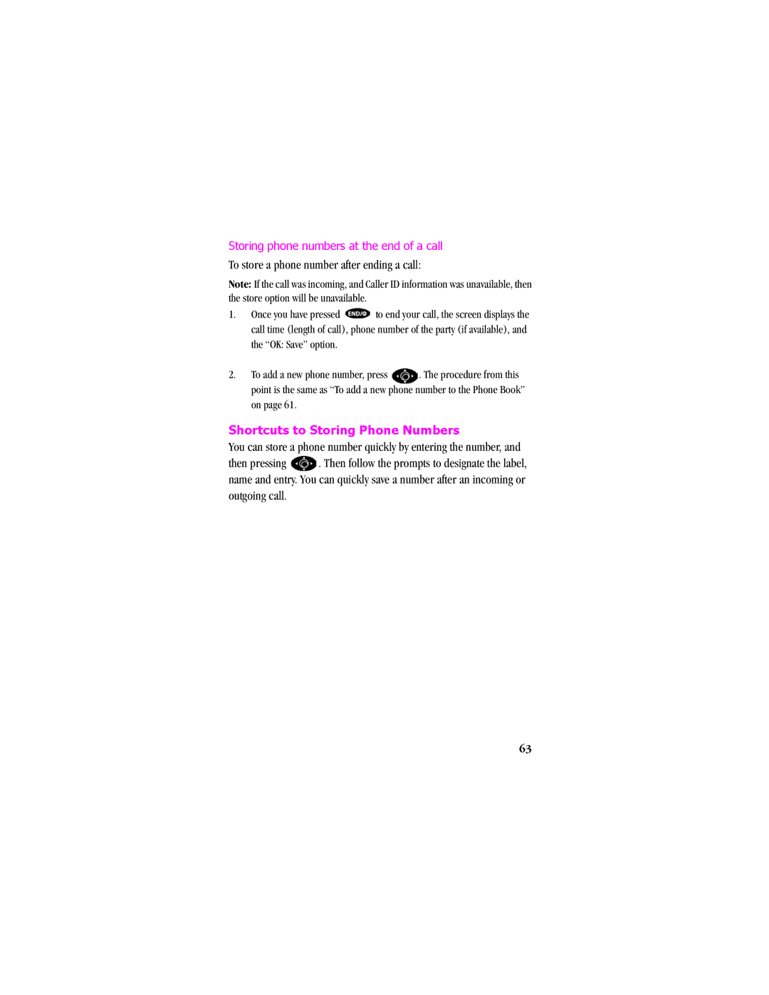 Samsung SCH - T300 manual To store a phone number after ending a call, Shortcuts to Storing Phone Numbers 