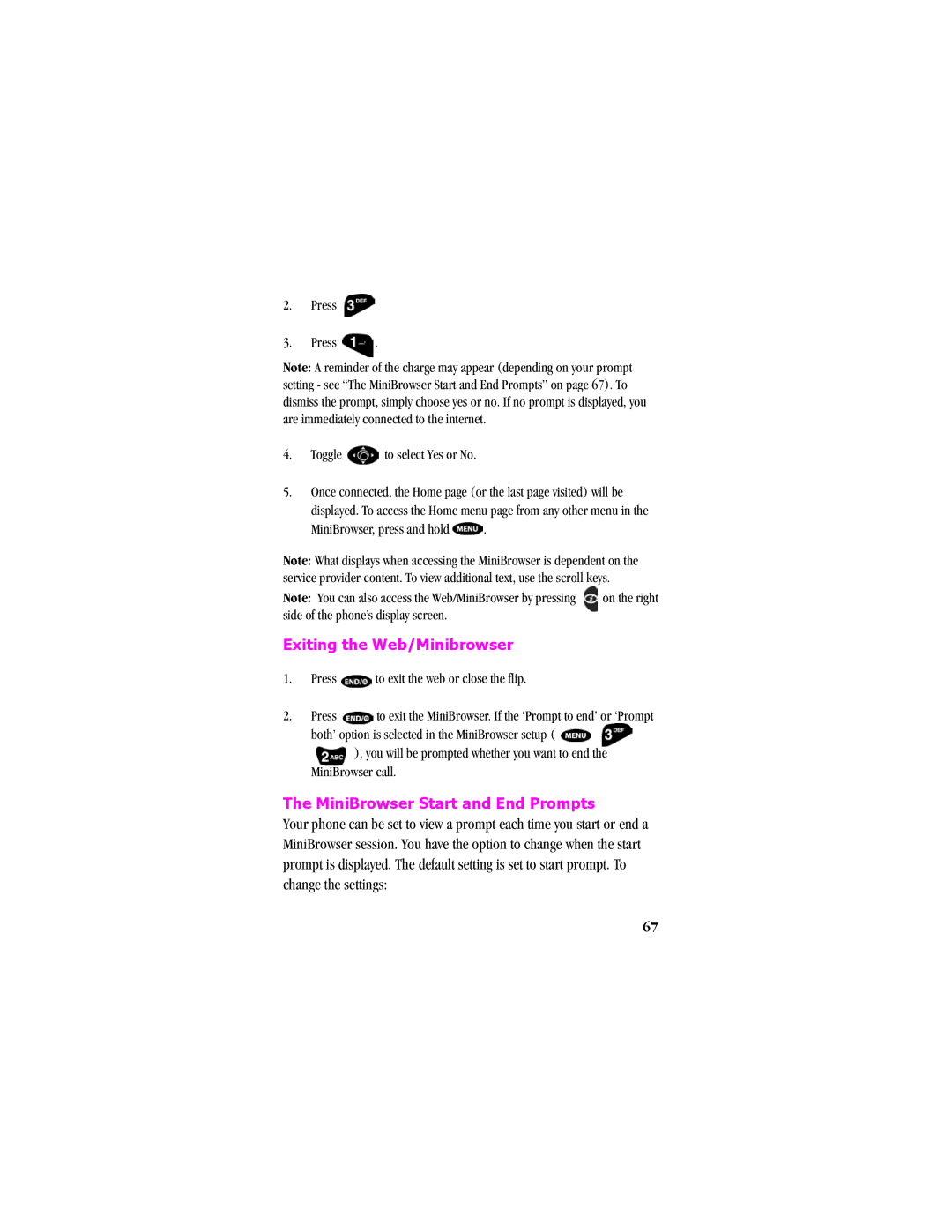 Samsung SCH - T300 manual Exiting the Web/Minibrowser, MiniBrowser Start and End Prompts 