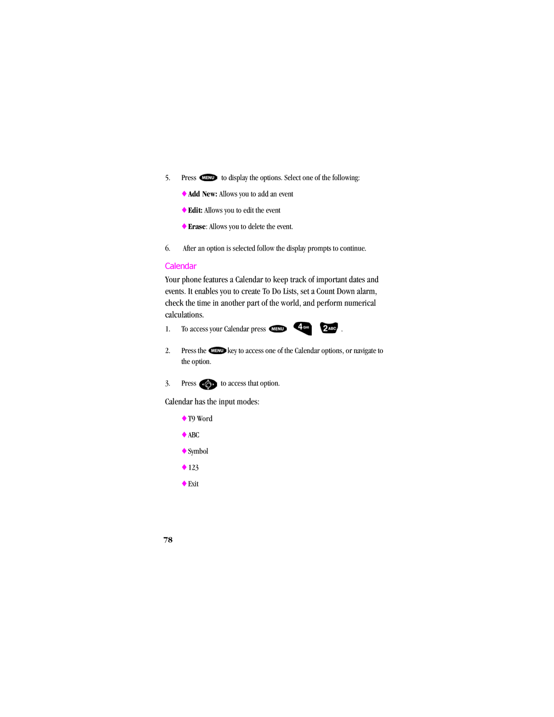 Samsung SCH - T300 manual Calendar has the input modes 