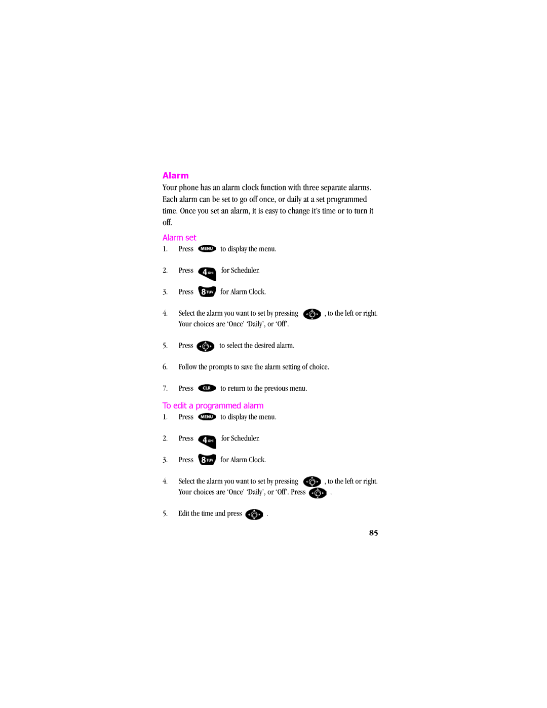 Samsung SCH - T300 manual Alarm set, To edit a programmed alarm 