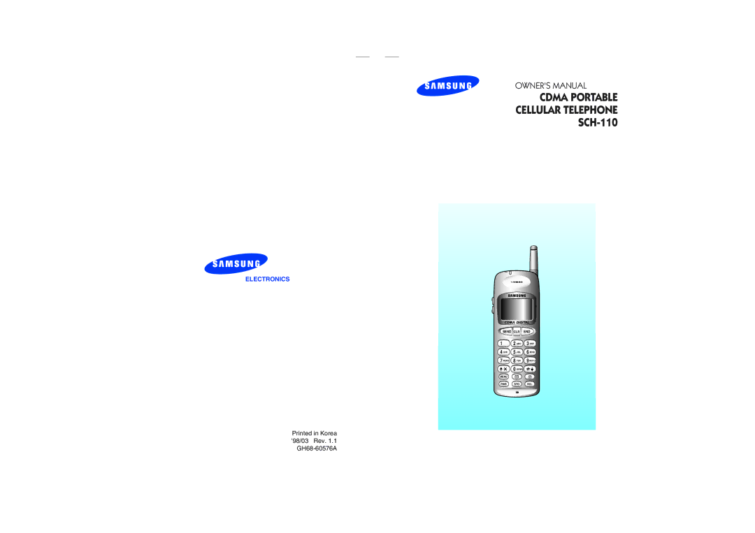 Samsung SCH-110SMOHFK manual Cdma Portable Cellular Telephone 