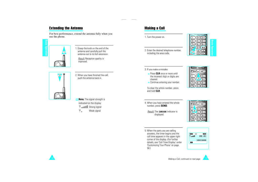 Samsung SCH-110SMOHFK manual Extending the Antenna, Making a Call 