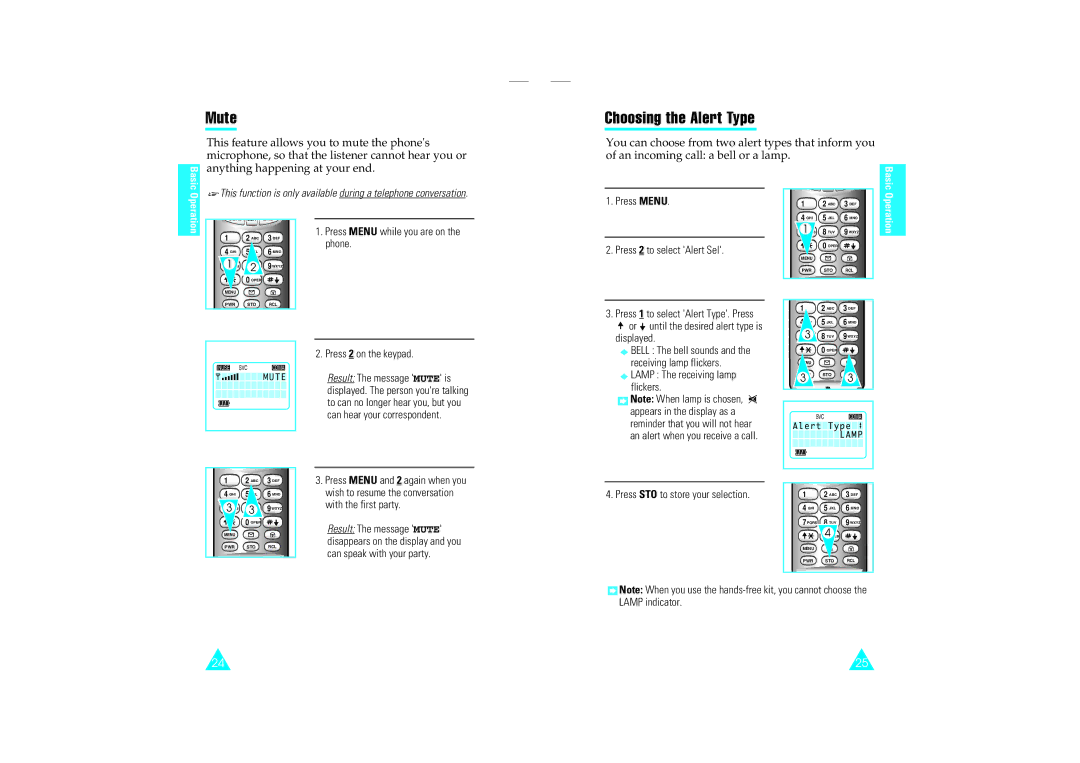 Samsung SCH-110SMOHFK manual Mute, Choosing the Alert Type, Phone 