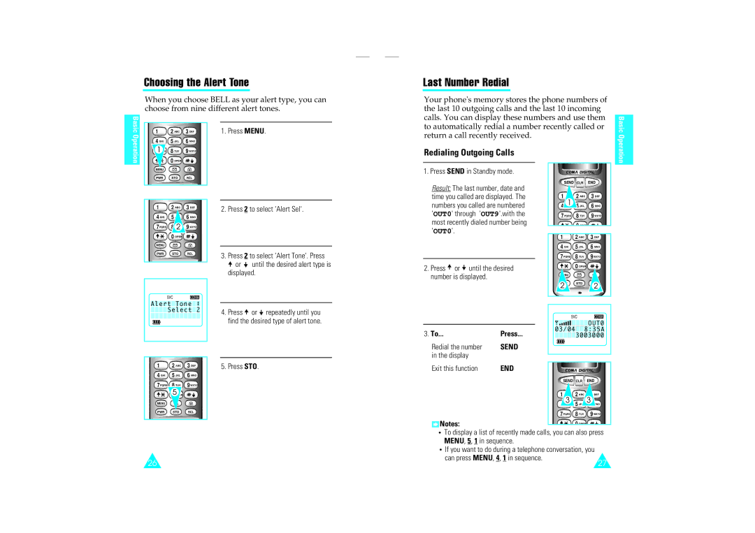 Samsung SCH-110SMOHFK manual Choosing the Alert Tone, Last Number Redial, Redialing Outgoing Calls, Exit this function 