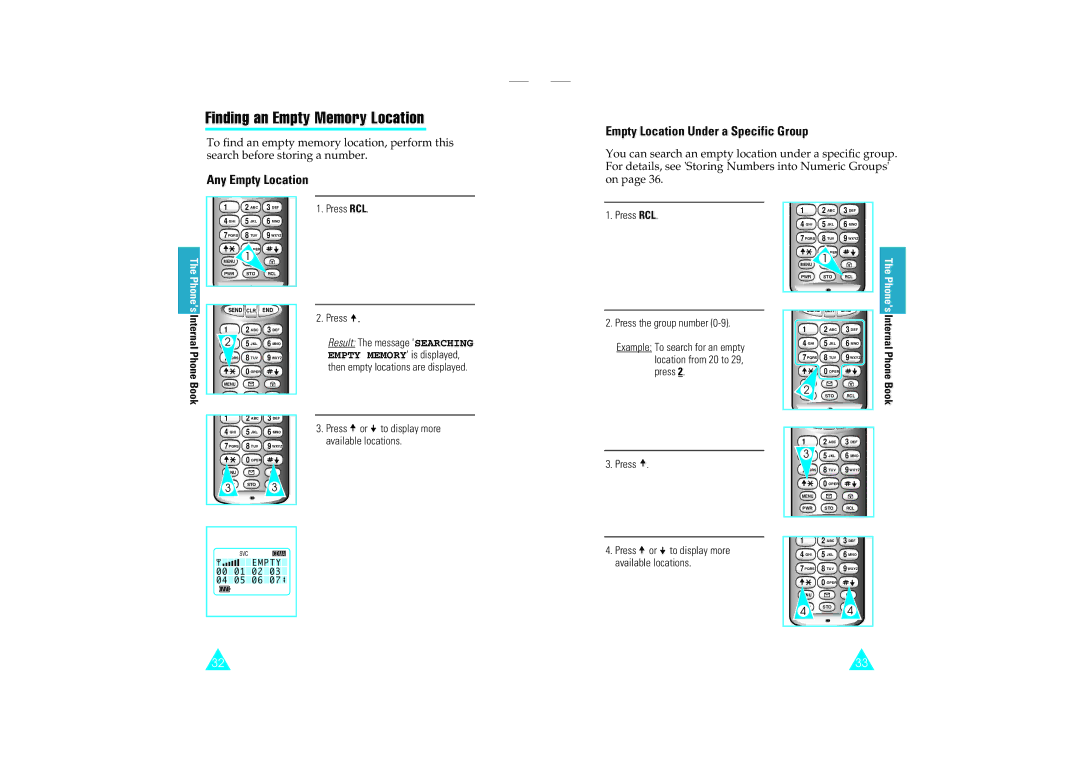 Samsung SCH-110SMOHFK manual Finding an Empty Memory Location, Any Empty Location Empty Location Under a Specific Group 