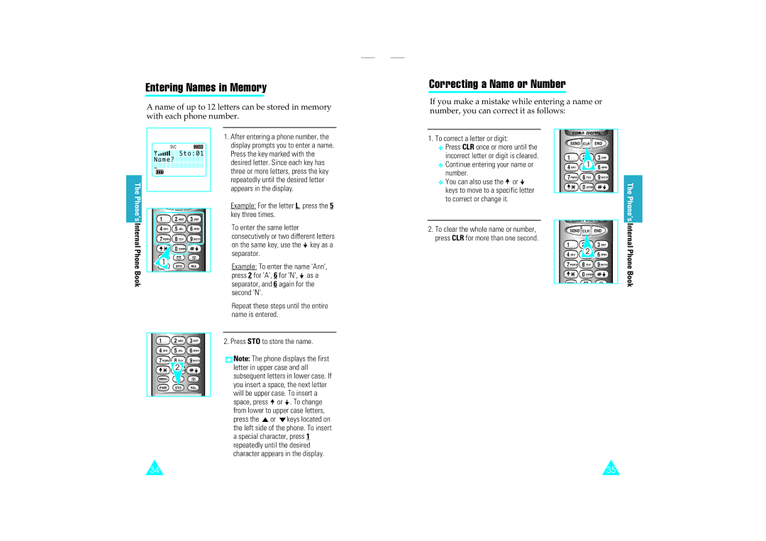 Samsung SCH-110SMOHFK manual Entering Names in Memory, Correcting a Name or Number, To correct a letter or digit 