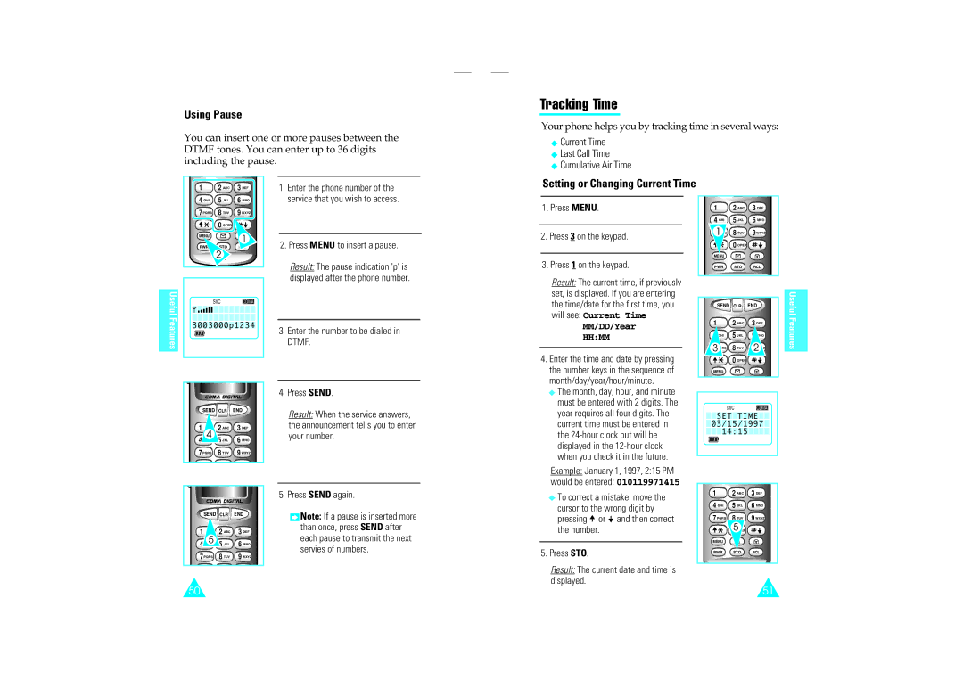 Samsung SCH-110SMOHFK manual Tracking Time, Using Pause, Setting or Changing Current Time 