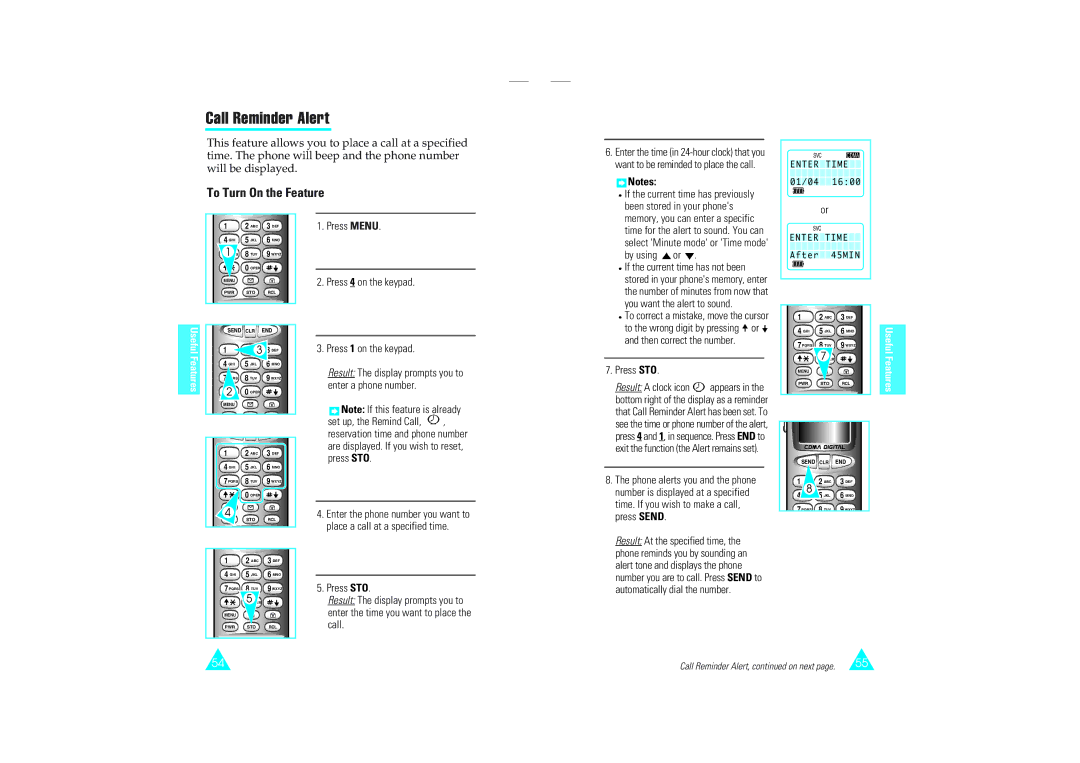 Samsung SCH-110SMOHFK manual Call Reminder Alert, To Turn On the Feature 