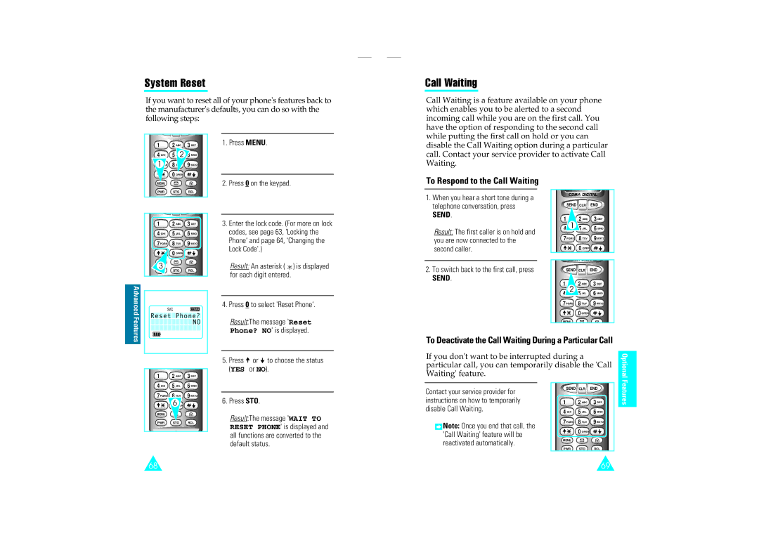 Samsung SCH-110SMOHFK manual System Reset, Call Waiting 