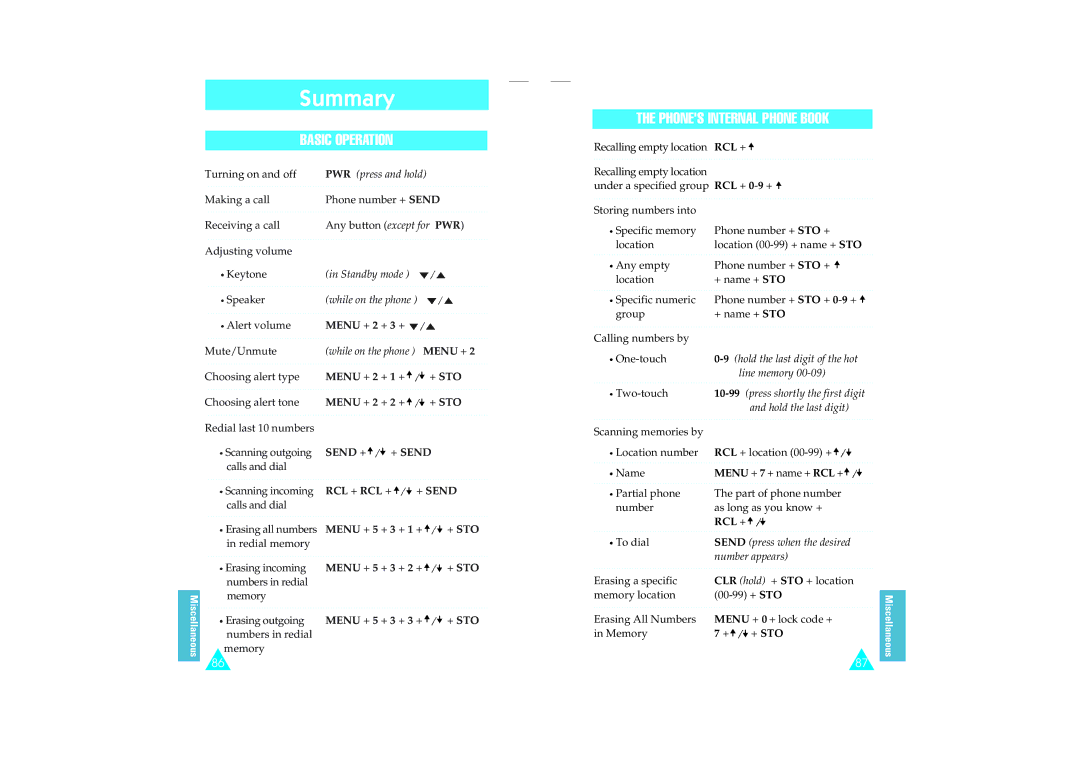 Samsung SCH-110SMOHFK manual Summary 