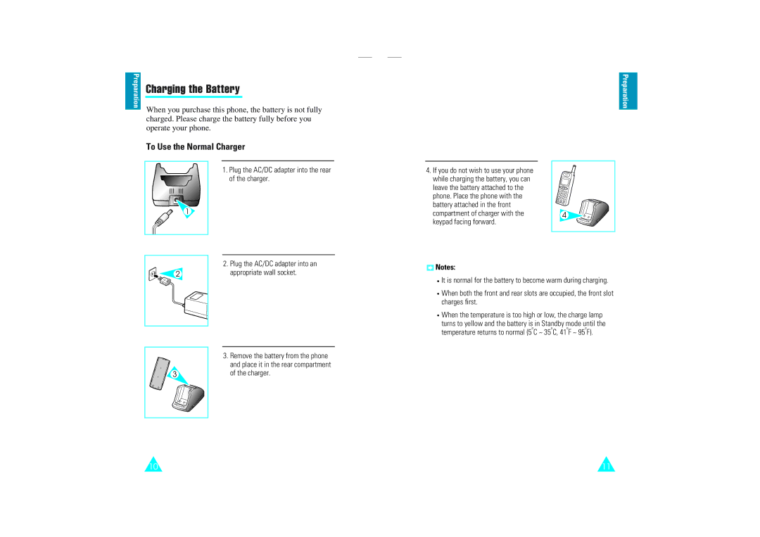 Samsung SCH-110SMOHFK manual To Use the Normal Charger, Plug the AC/DC adapter into the rear of the charger 