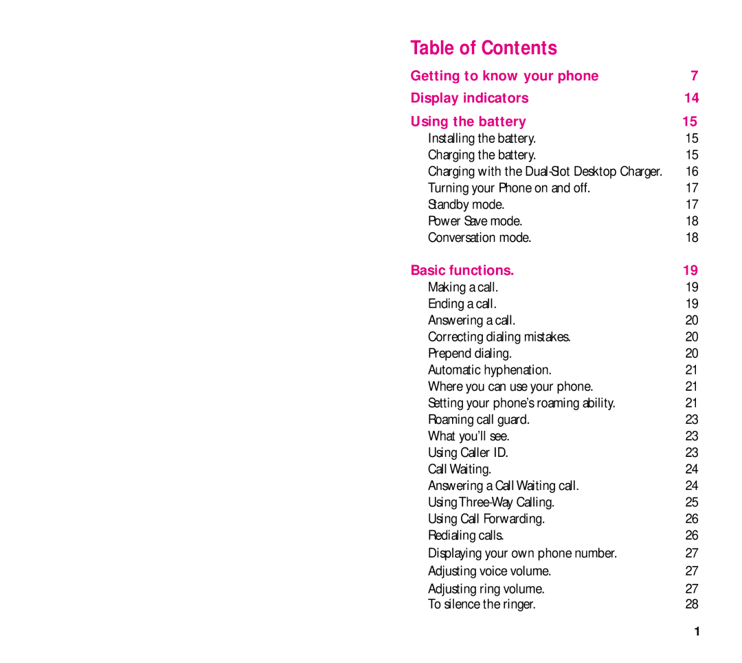 Samsung SCH-3500 manual Table of Contents 