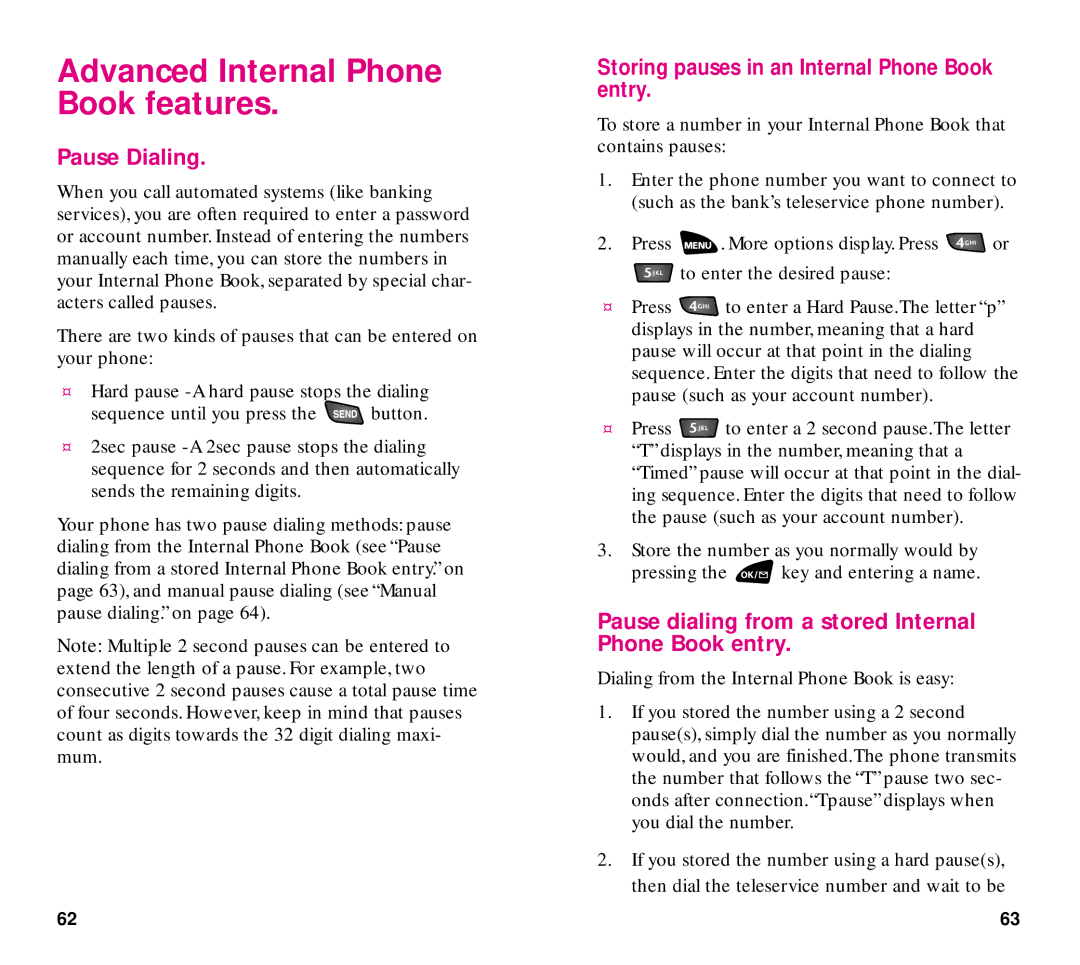 Samsung SCH-3500 manual Advanced Internal Phone Book features, Pause Dialing 