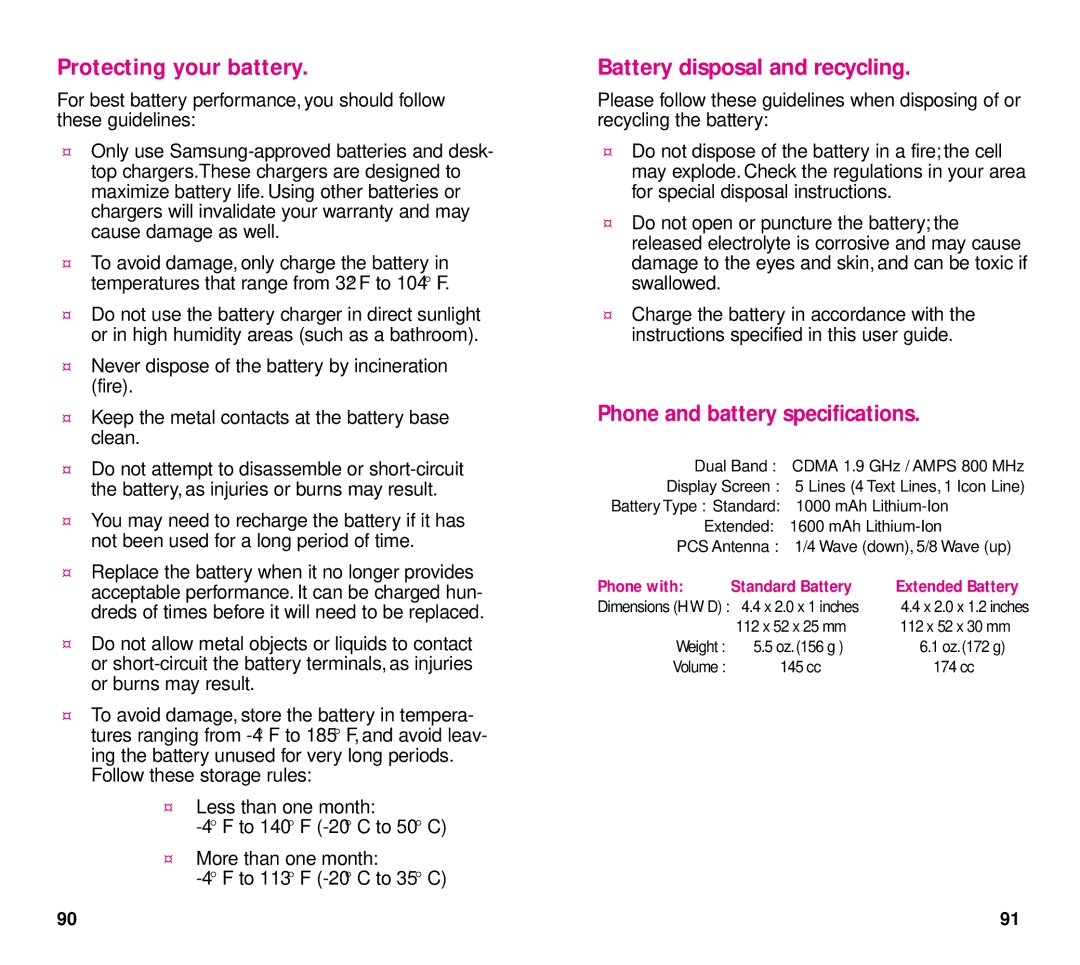 Samsung SCH-3500 manual Protecting your battery, Battery disposal and recycling 