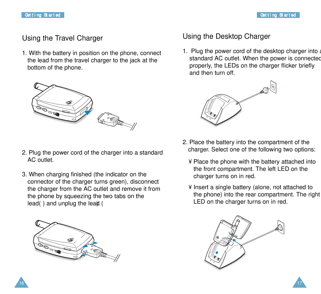 Samsung SCH-A212 user manual Using the Travel Charger, Using the Desktop Charger 