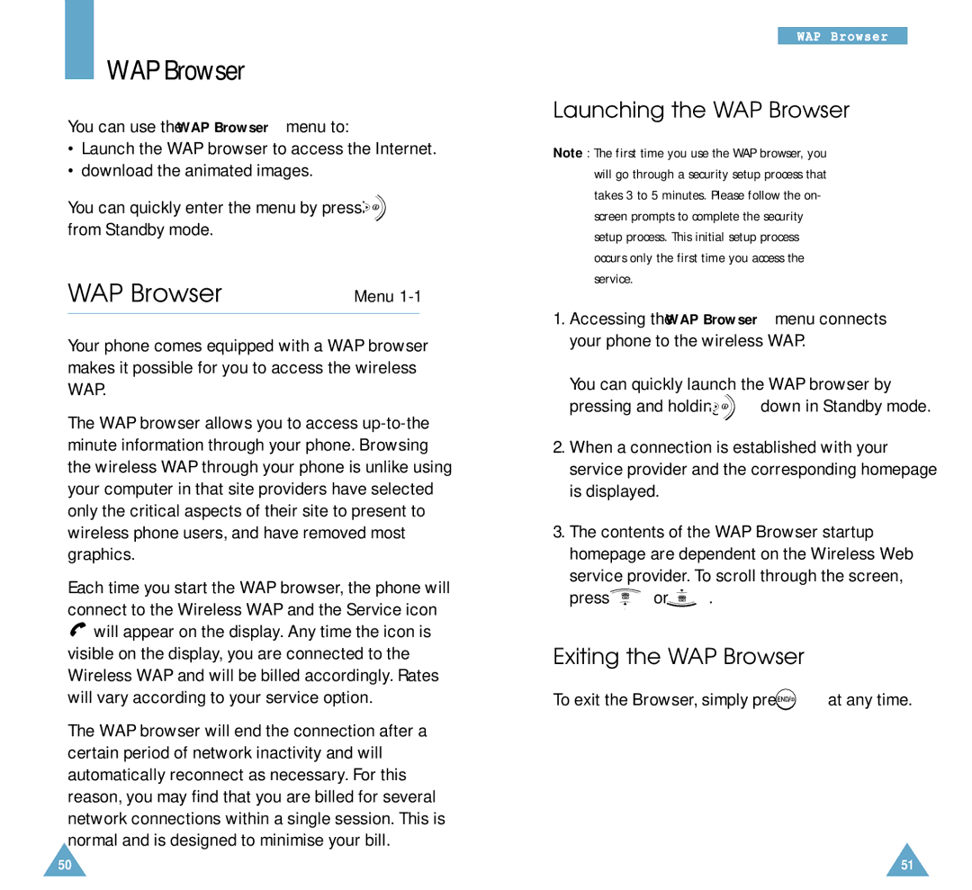 Samsung SCH-A212 user manual Launching the WAP Browser, Exiting the WAP Browser 