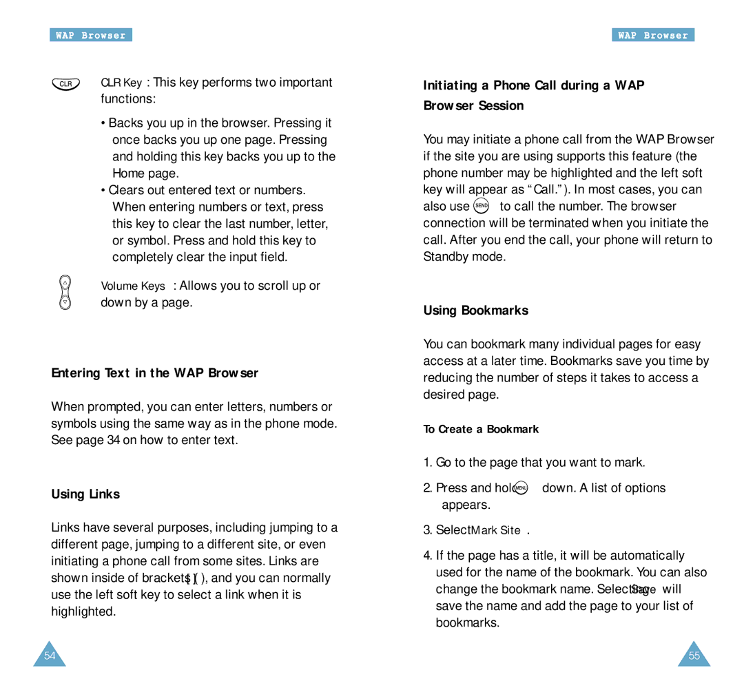 Samsung SCH-A212 Entering Text in the WAP Browser, Using Links, Initiating a Phone Call during a WAP Browser Session 