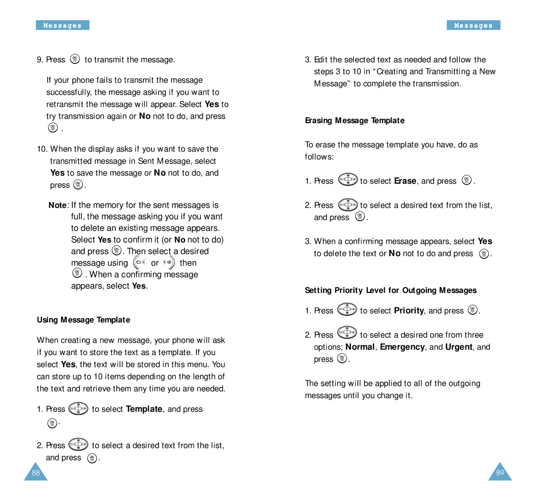 Samsung SCH-A212 user manual Press to transmit the message, Using Message Template, Erasing Message Template 