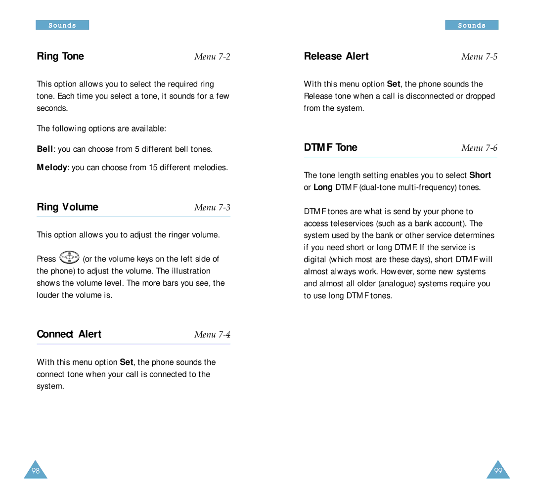 Samsung SCH-A212 user manual Ring Tone, Ring Volume, Connect Alert, Release Alert, Dtmf Tone 