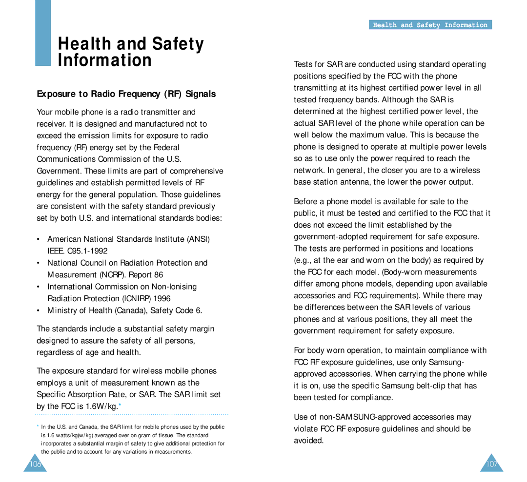 Samsung SCH-A212 user manual Health and Safety Information, Exposure to Radio Frequency RF Signals 