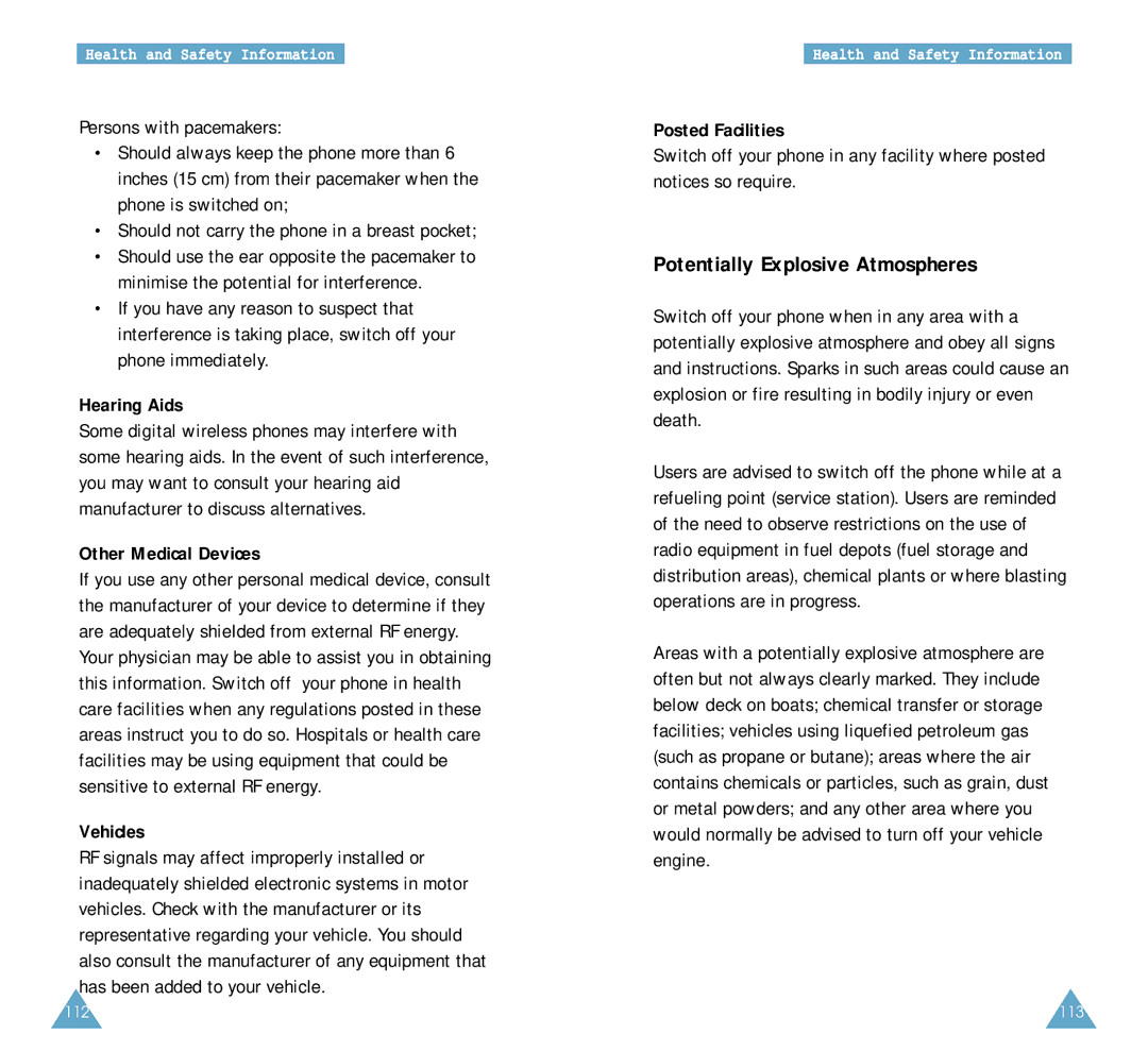 Samsung SCH-A212 Potentially Explosive Atmospheres, Hearing Aids, Other Medical Devices, Vehicles, Posted Facilities 