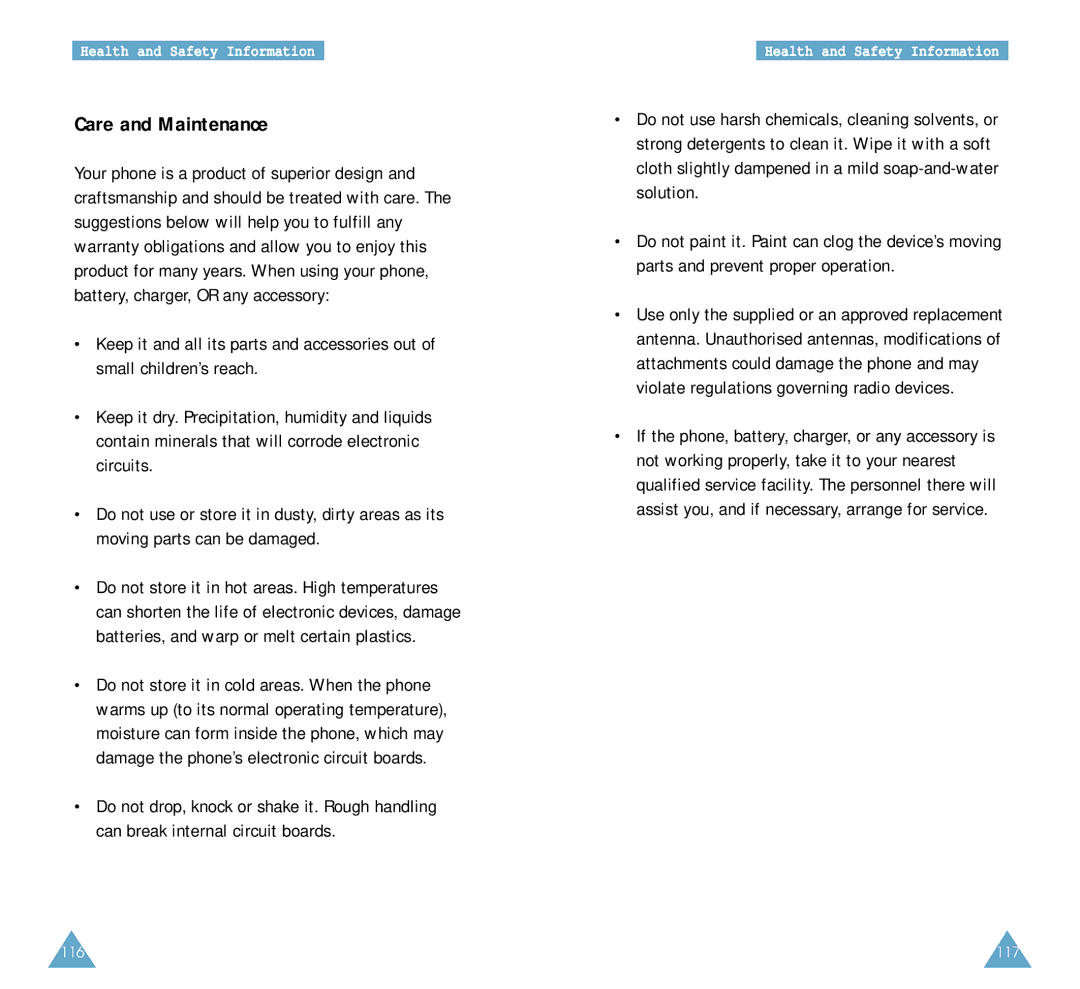 Samsung SCH-A212 user manual Care and Maintenance 