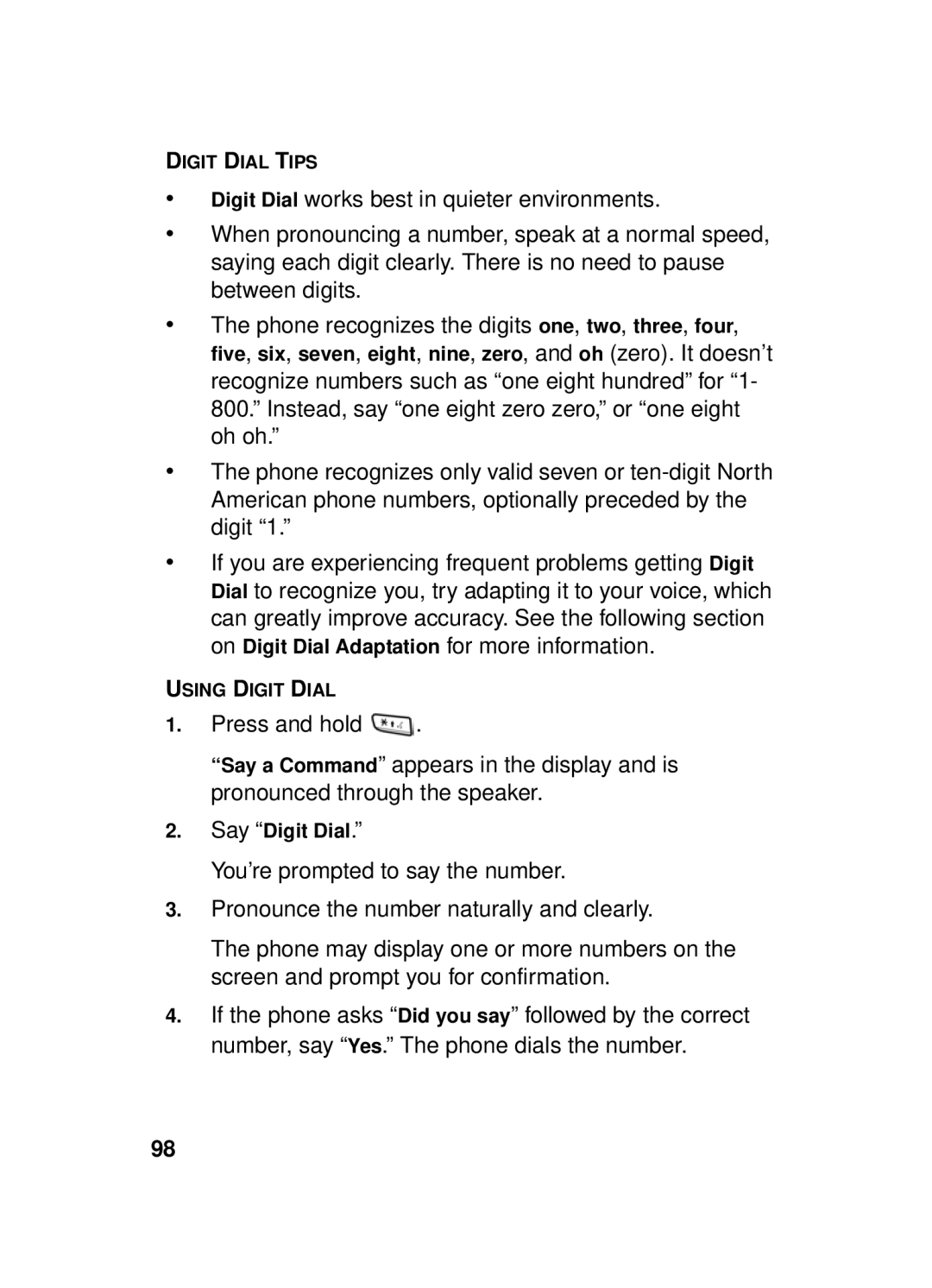 Samsung SCH-a610 manual Say Digit Dial 