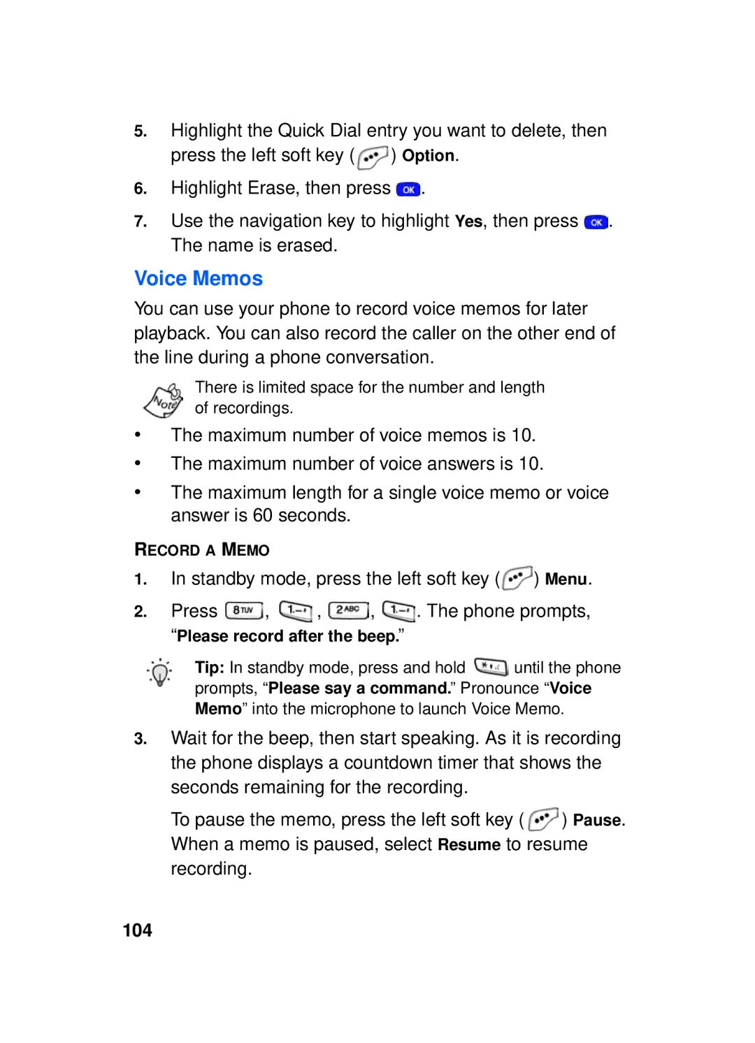 Samsung SCH-a610 manual Voice Memos, Recording, 104 