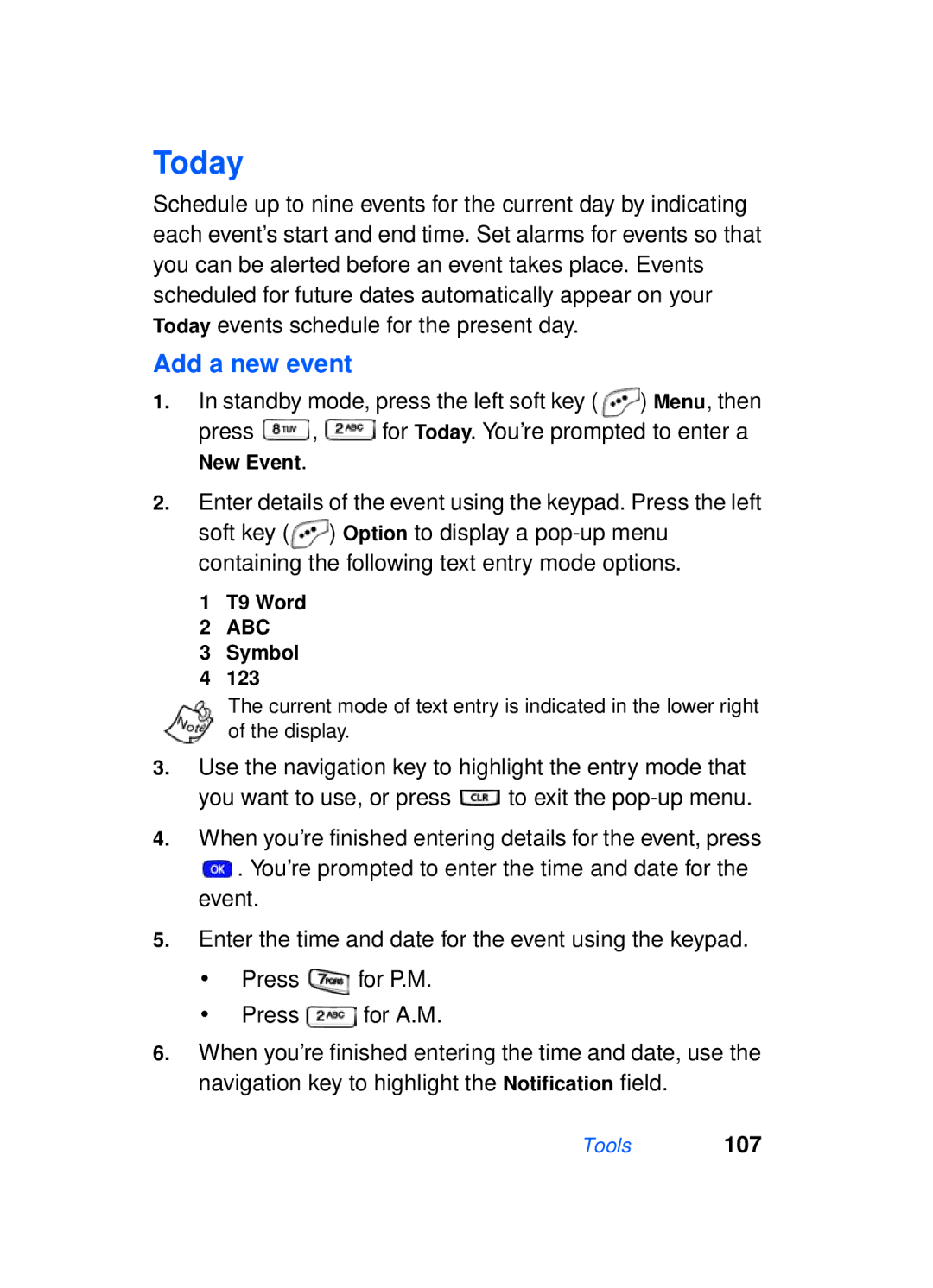 Samsung SCH-a610 manual Today, Add a new event, Enter details of the event using the keypad. Press the left, New Event 