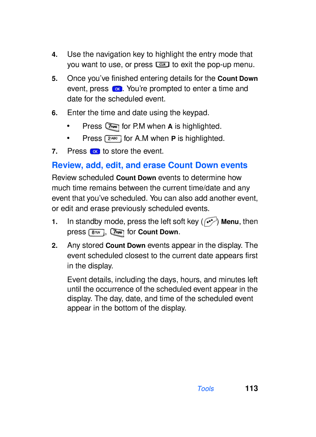 Samsung SCH-a610 manual Review, add, edit, and erase Count Down events 