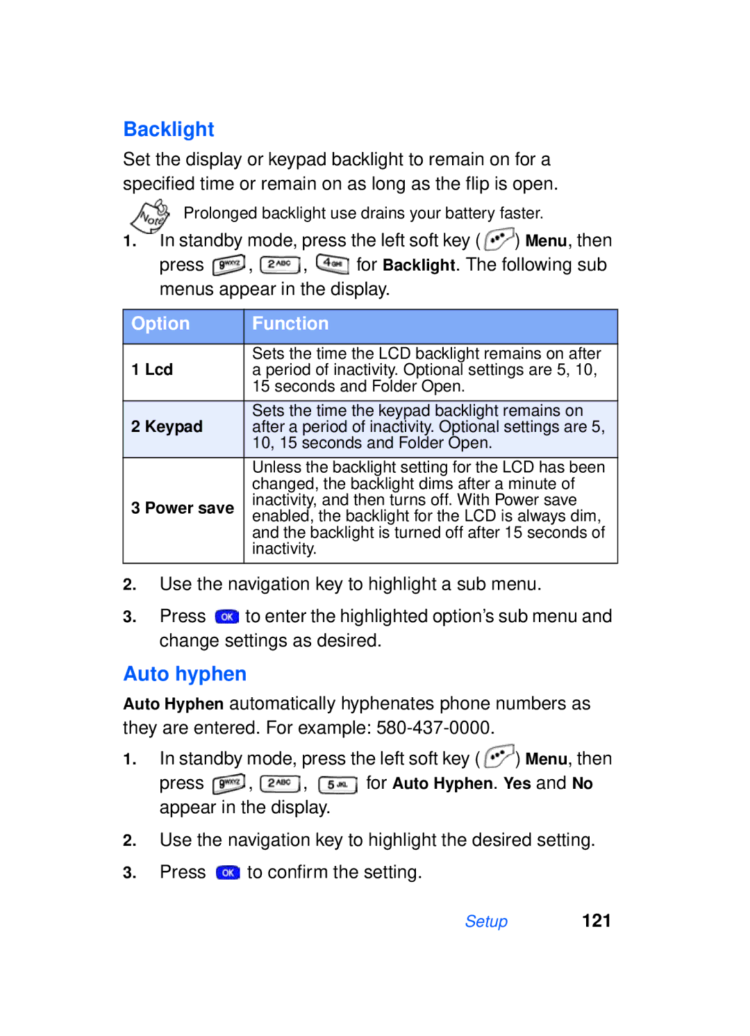 Samsung SCH-a610 manual Backlight, Auto hyphen, Lcd 