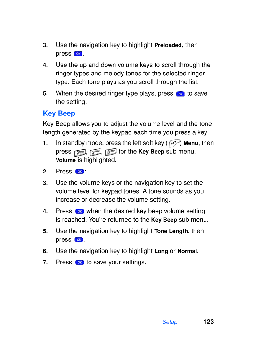 Samsung SCH-a610 manual Key Beep, Use the navigation key to highlight Preloaded, then press 