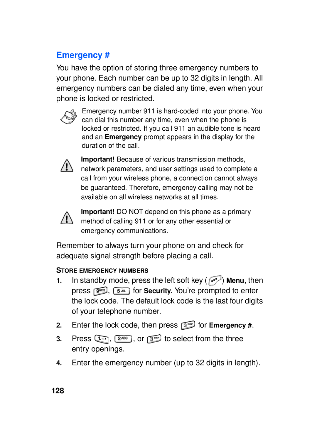 Samsung SCH-a610 manual Emergency #, 128 