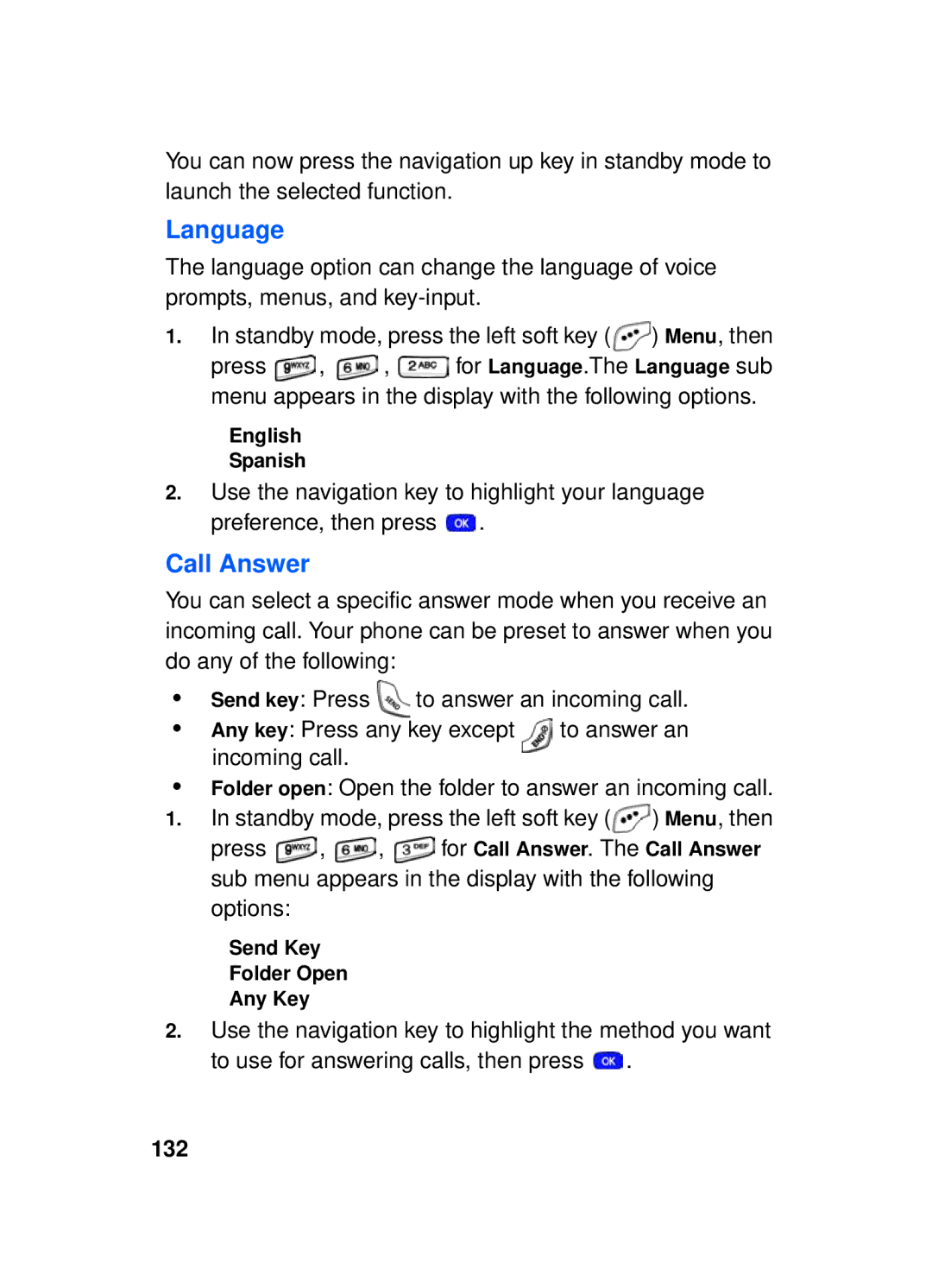 Samsung SCH-a610 manual Language, 132, English Spanish 