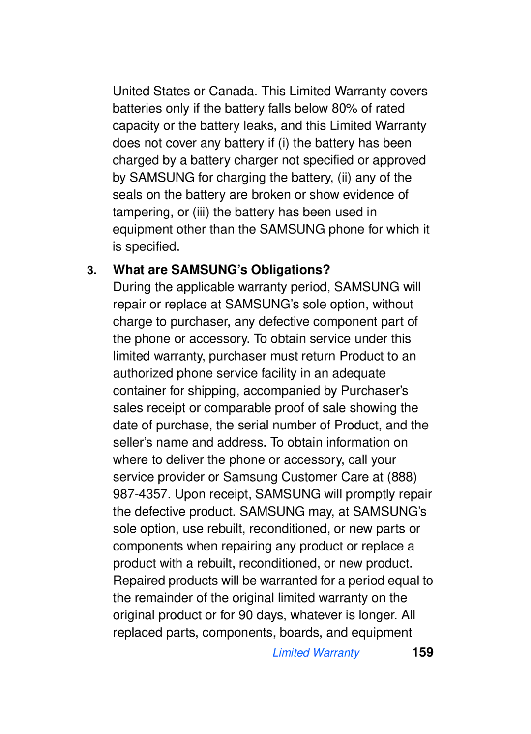 Samsung SCH-a610 manual What are SAMSUNG’s Obligations?, 159 