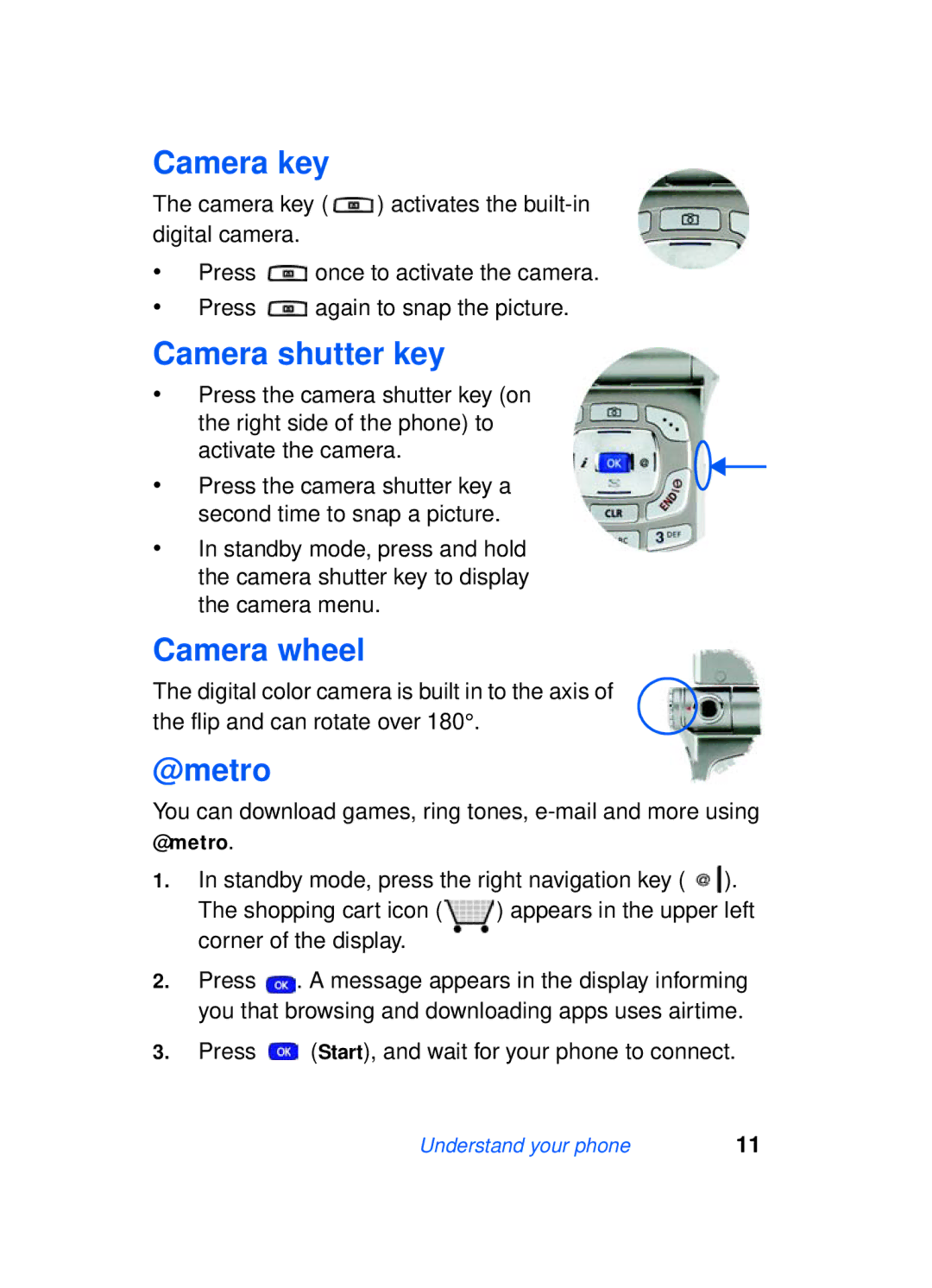 Samsung SCH-a610 Camera key, Camera shutter key, Camera wheel, @metro, Press Start, and wait for your phone to connect 