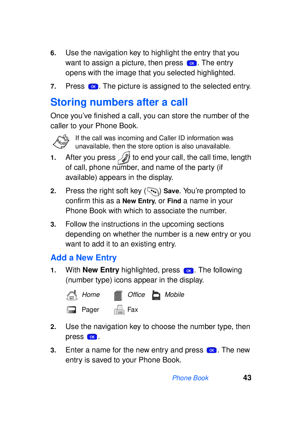 Samsung SCH-a610 manual Storing numbers after a call, Add a New Entry 