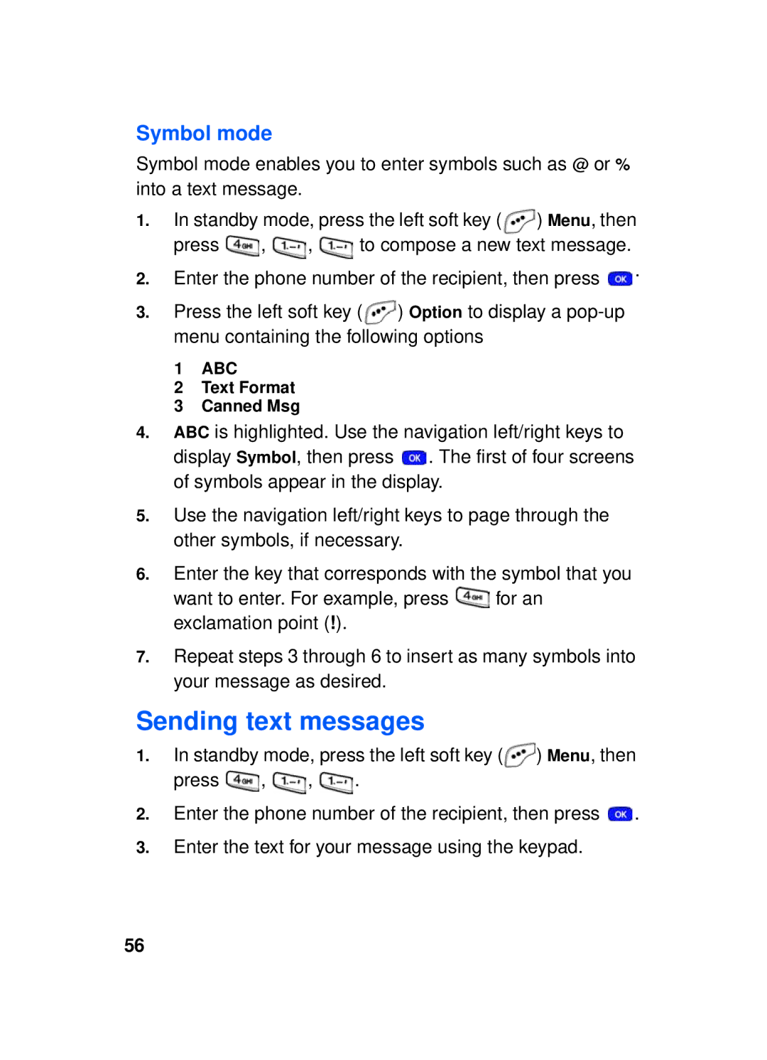 Samsung SCH-a610 manual Sending text messages, Symbol mode 