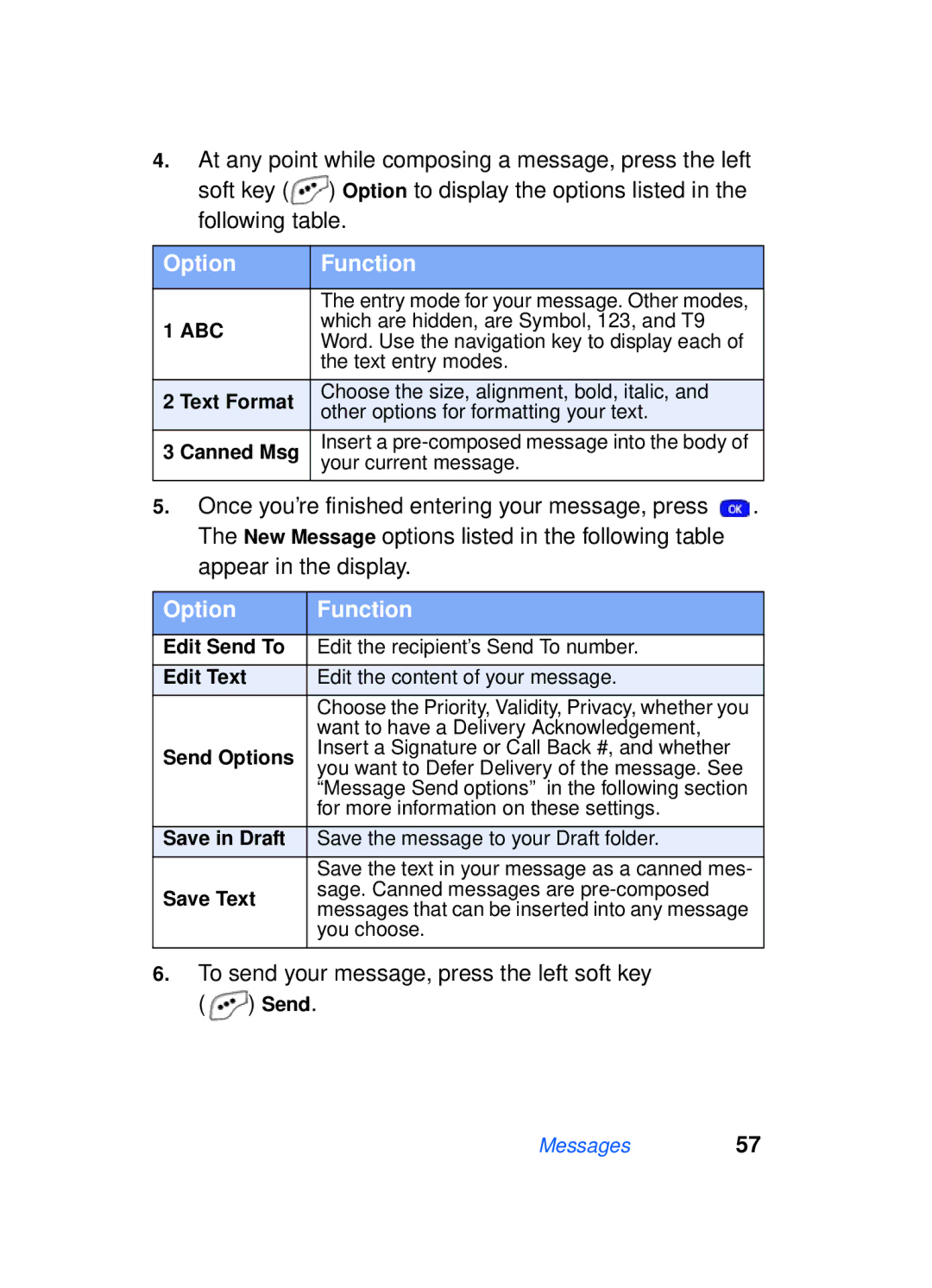 Samsung SCH-a610 manual Appear in the display, To send your message, press the left soft key Send 