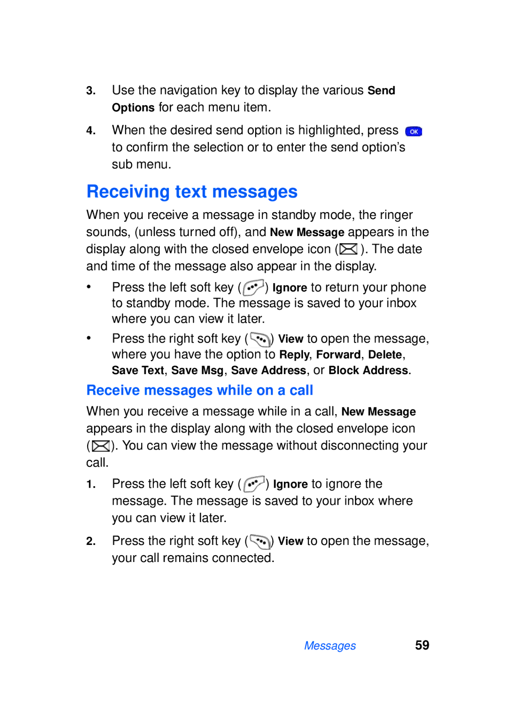 Samsung SCH-a610 manual Receiving text messages, Receive messages while on a call 