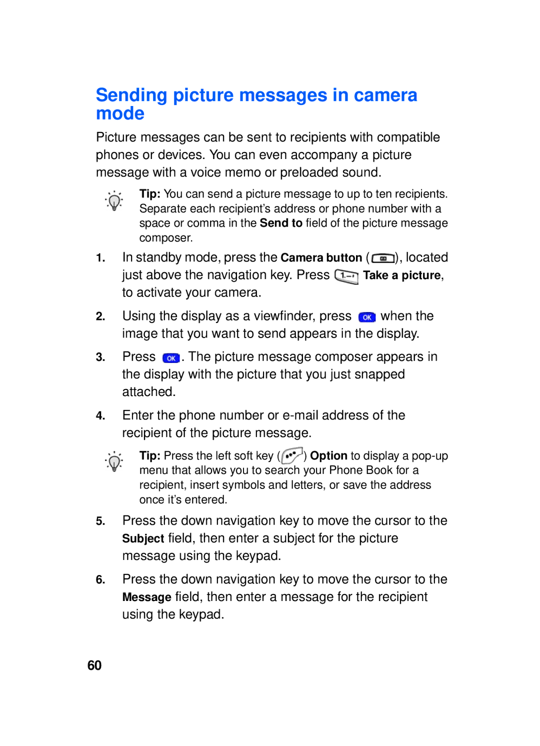 Samsung SCH-a610 manual Sending picture messages in camera mode 