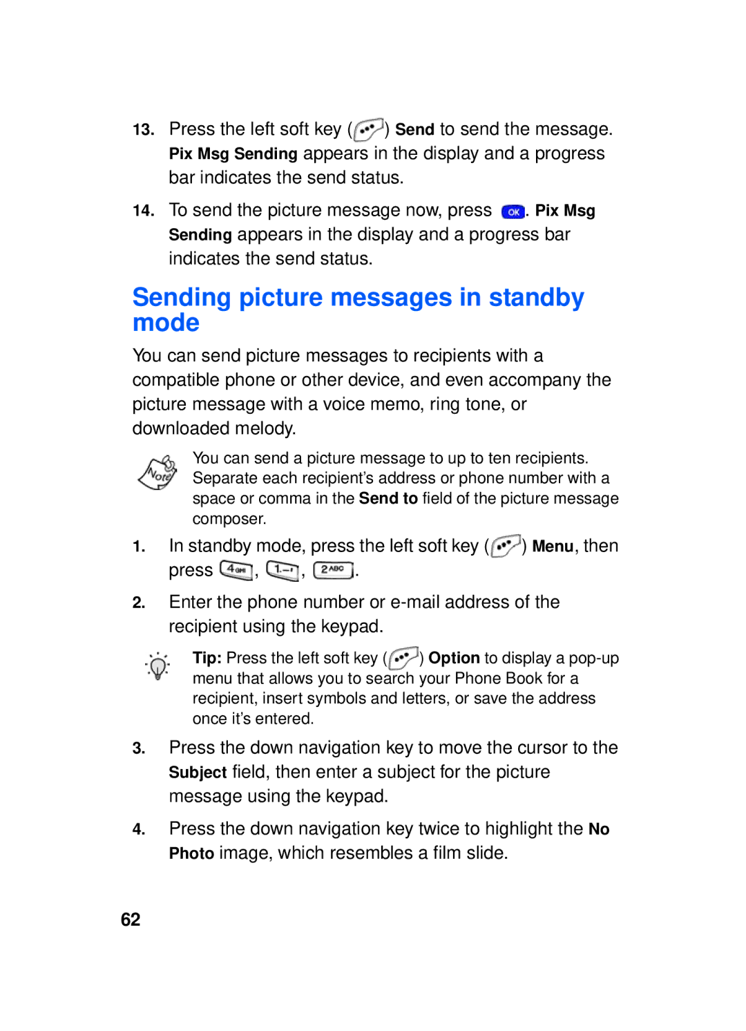 Samsung SCH-a610 manual Sending picture messages in standby mode, Bar indicates the send status, Indicates the send status 