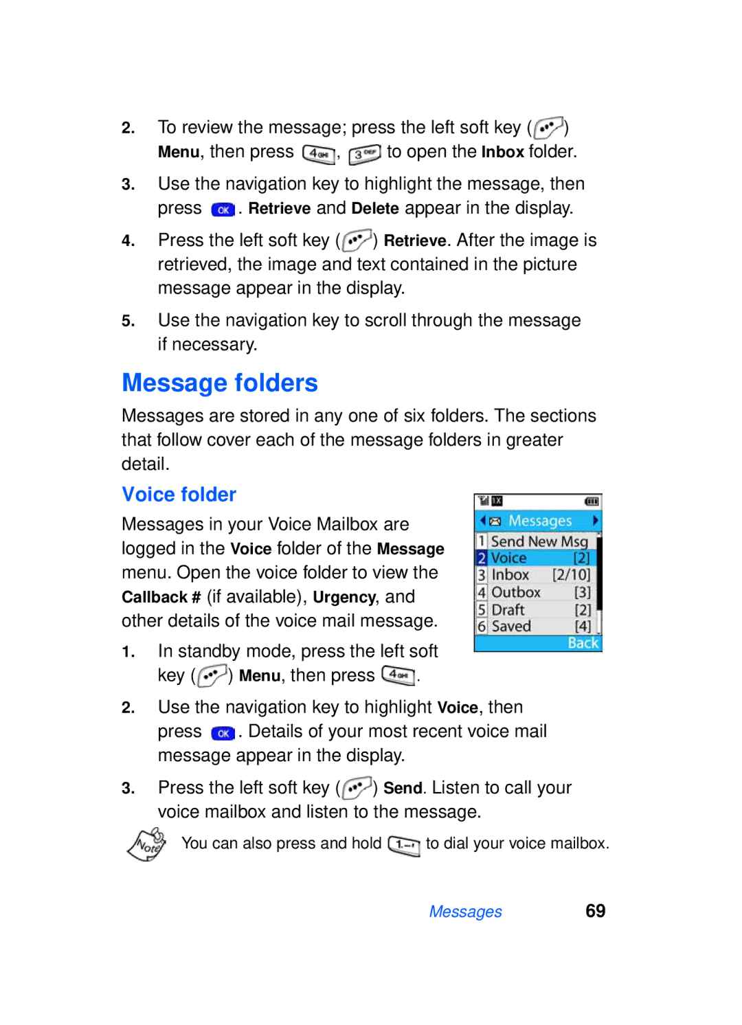 Samsung SCH-a610 manual Message folders, Voice folder 