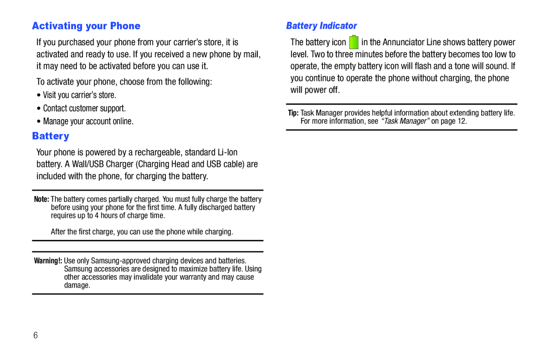 Samsung SCH-I500RKAUSC user manual Activating your Phone, Battery Indicator 