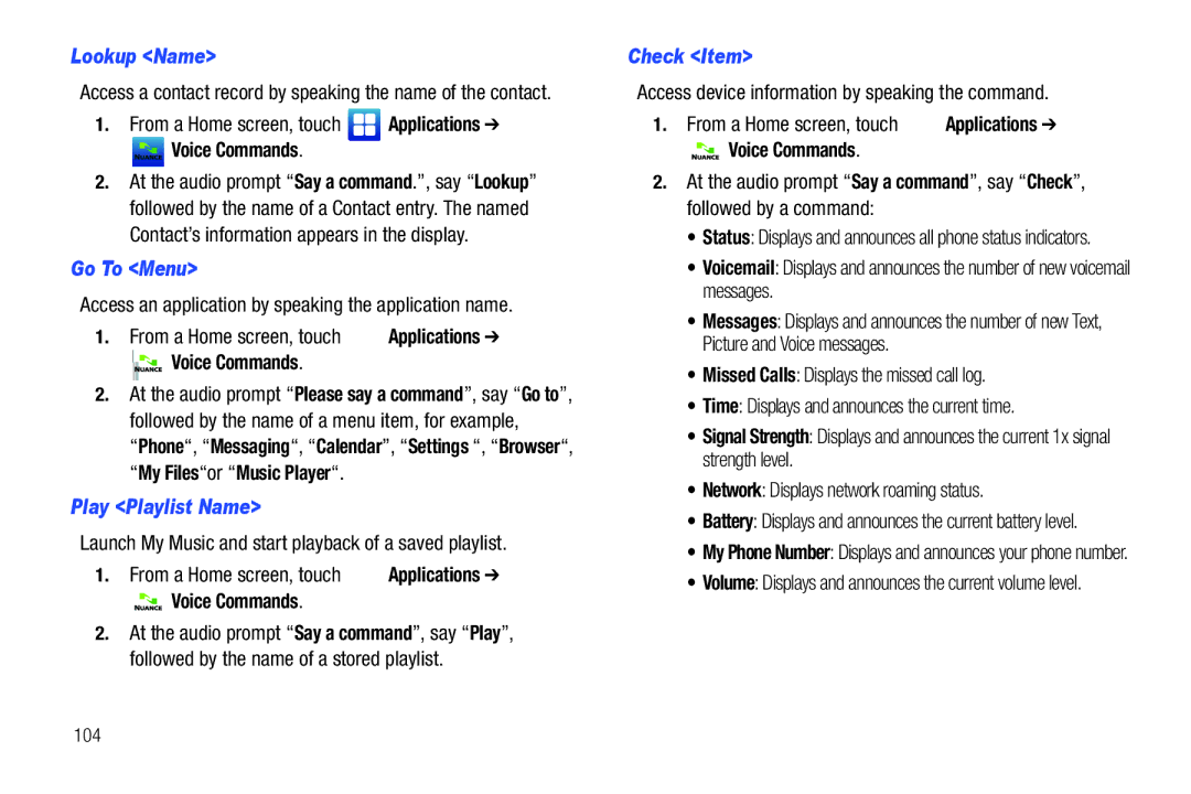 Samsung SCH-I500RKAUSC user manual Lookup Name, Go To Menu, Play Playlist Name, Check Item 