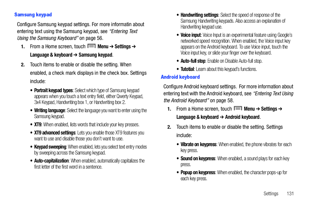 Samsung SCH-I500RKAUSC user manual Samsung keypad, Android keyboard 