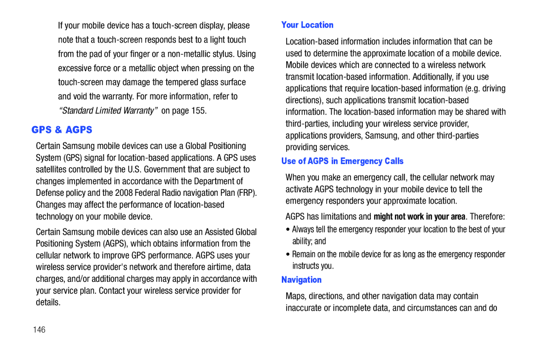 Samsung SCH-I500RKAUSC user manual If your mobile device has a touch-screen display, please, Your Location, Navigation 