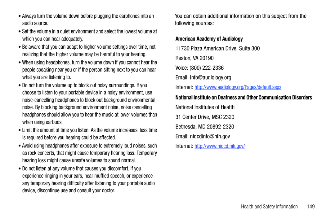 Samsung SCH-I500RKAUSC user manual American Academy of Audiology, 149 