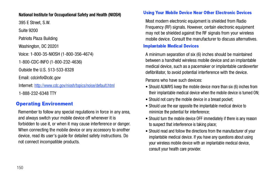 Samsung SCH-I500RKAUSC user manual Operating Environment, Persons who have such devices, Implantable Medical Devices 