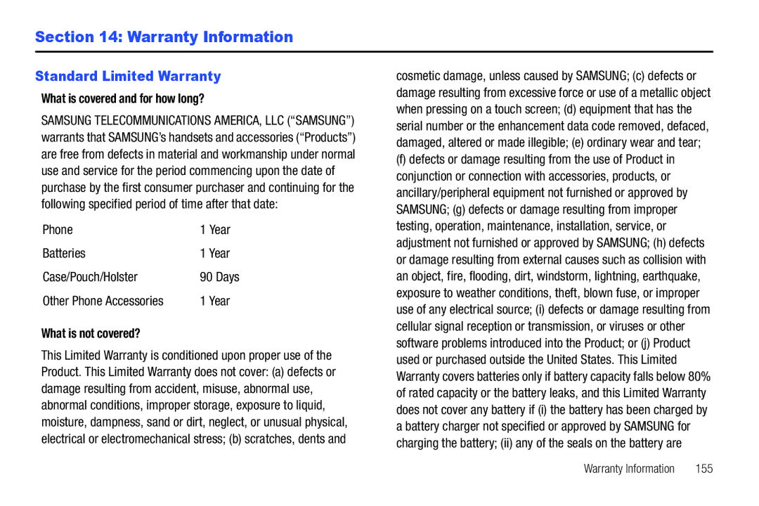 Samsung SCH-I500 Warranty Information, Standard Limited Warranty, What is covered and for how long?, What is not covered? 